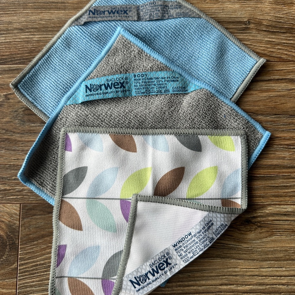 Norwex Blue and Gray Cloth Trio with Leaf Design